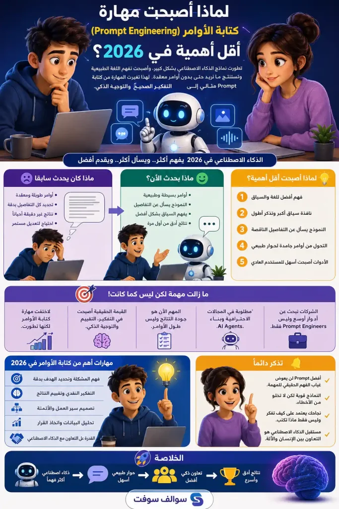 لماذا أصبحت مهارة كتابة الأوامر (Prompt Engineering) أقل أهمية في 2026؟ 12 لماذا أصبحت مهارة كتابة الأوامر (Prompt Engineering) أقل أهمية في 2026؟ 1
