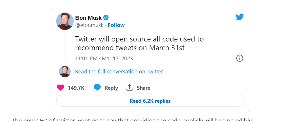 Elon Musk يقرر فتح مصدر كود التغريدات الموصي بها على تويتر 1