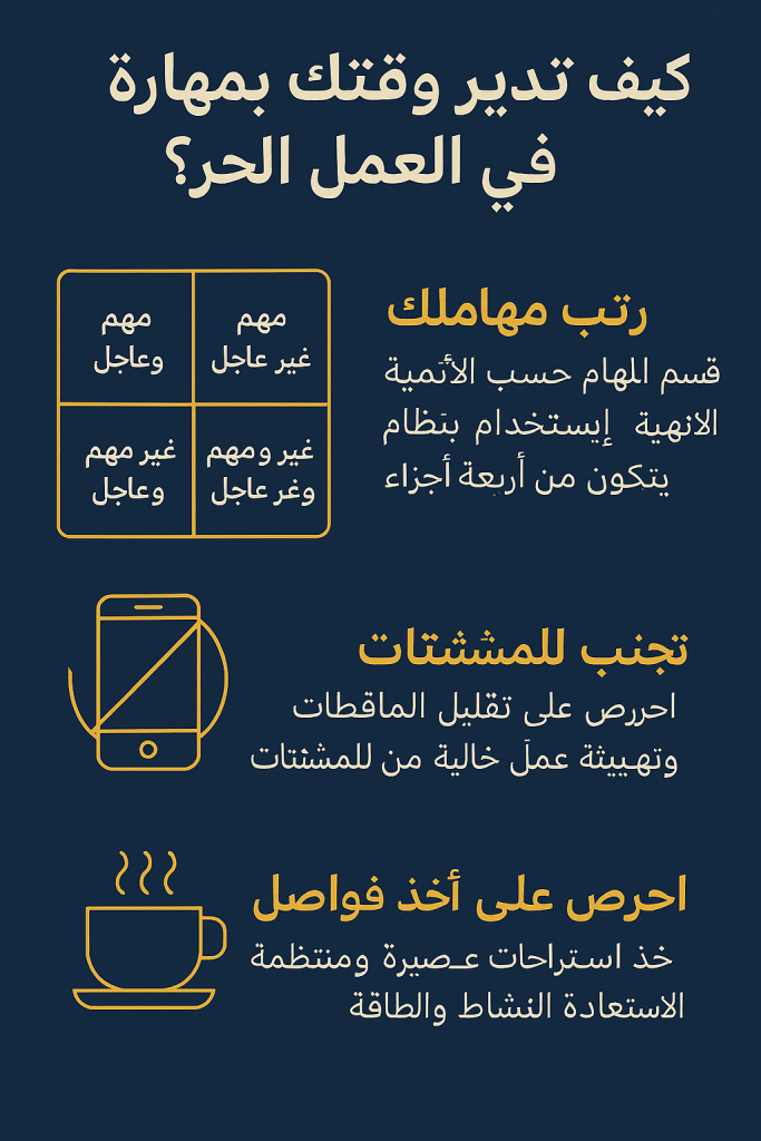 كيف تدير وقتك بمهارة في العمل الحر؟ 13 كيف تدير وقتك بمهارة في العمل الحر؟ 2