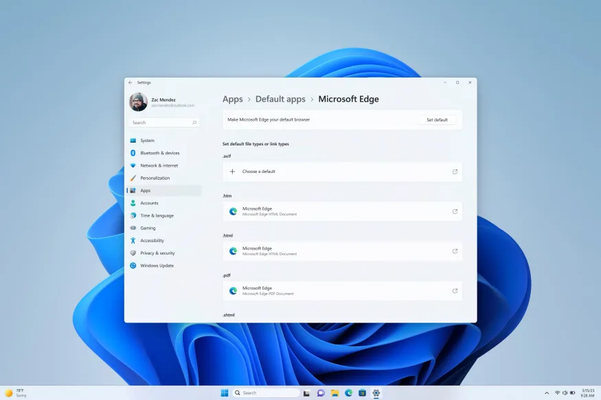 مايكروسوفت تعمل على تسهيل تعيين التطبيقات الافتراضية في Windows 11