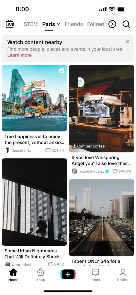 تيك توك تختبر Nearby Feed لتوسيع المحتوى في بعض الدول 1