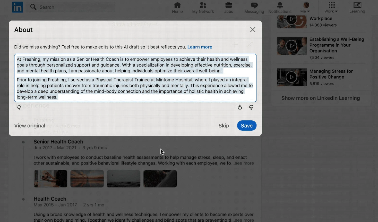 LinkedIn تختبر مزايا الذكاء الاصطناعي في كتابة ملفات تعريف الوظائف 12 LinkedIn تختبر مزايا الذكاء الاصطناعي في كتابة ملفات تعريف الوظائف 1