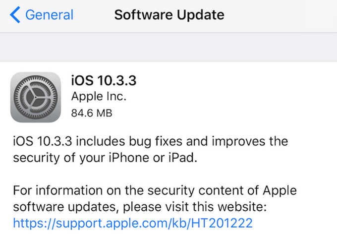 ابل ترسل تحديث iOS 10.3.3 للاجهزة المتوافقة 3