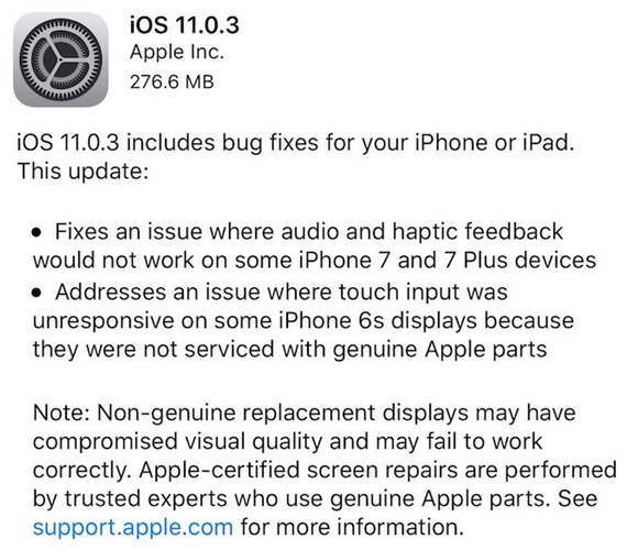 ابل ترسل تحديث iOS 11.0.3 لحل المزيد من المشاكل التقنية 3