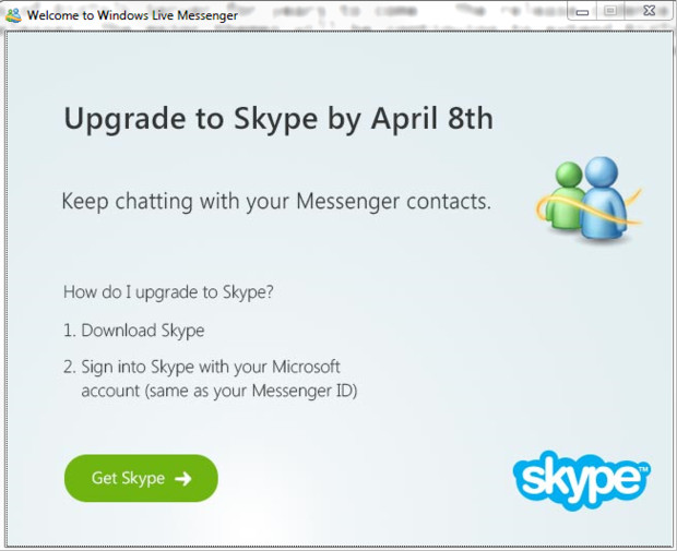مايكروسوفت تذكر مستخدمي Live Messenger بالتحويل الى سكايب خلال اسبوع 1
