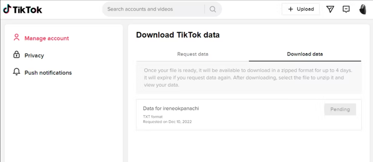 TikTok - كيف تحصل على نسخة من بياناتك 3