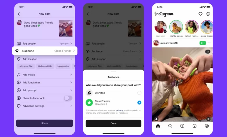Instagram تتيح تخصيص المنشورات ومقاطع Reels للأصدقاء المقربين
