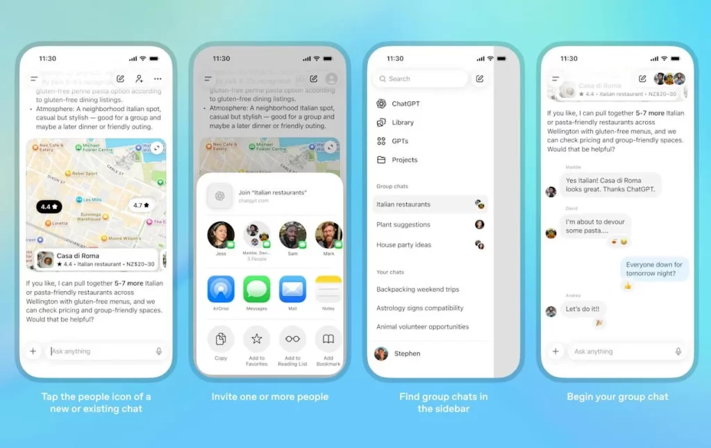 OpenAI تختبر ميزة المحادثات الجماعية داخل ChatGPT