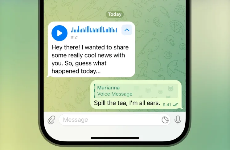 Telegram يتيح لجميع المستخدمين نسخ نصية للرسائل الصوتية