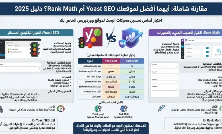 Yoast SEO أم Rank Math؟ دليل 2025