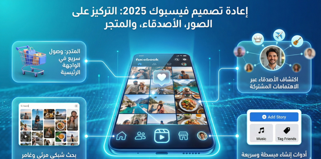 إعادة تصميم فيسبوك تركز على الأصدقاء، الصور، والمتجر