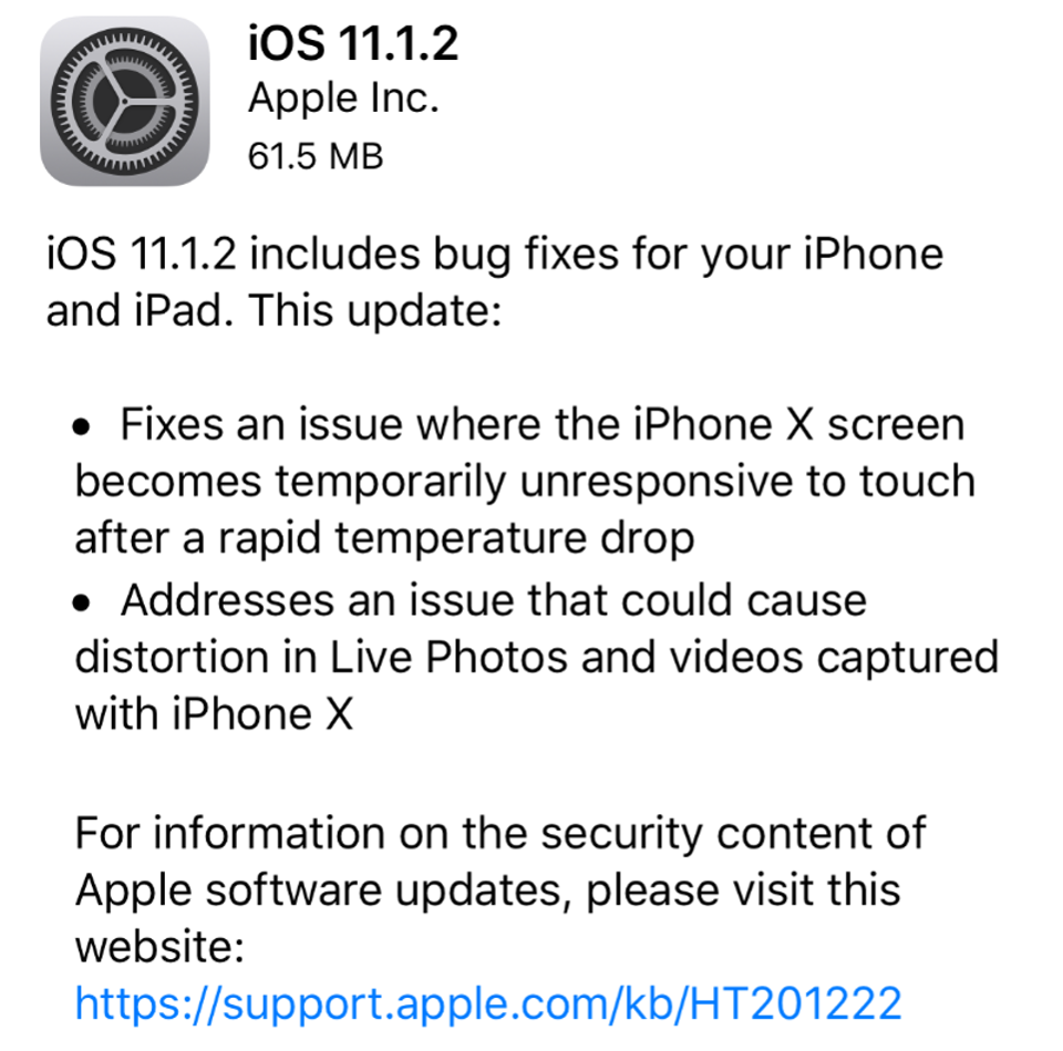 ابل ترسل تحديث iOS 11.1.2 للاجهزة المتوافقه