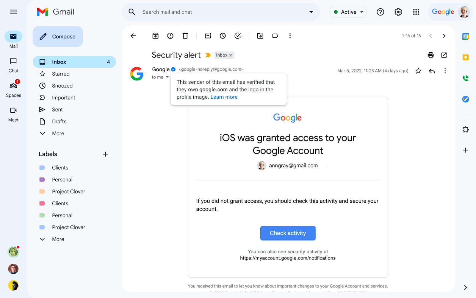 Gmail يعلن اضافة علامة التحقق الزرقاء للجهات الرسمية 4