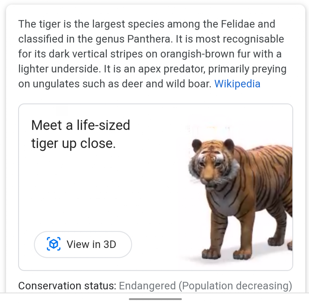 Google 3D animals في محرك البحث : اليك القائمة كاملة 3