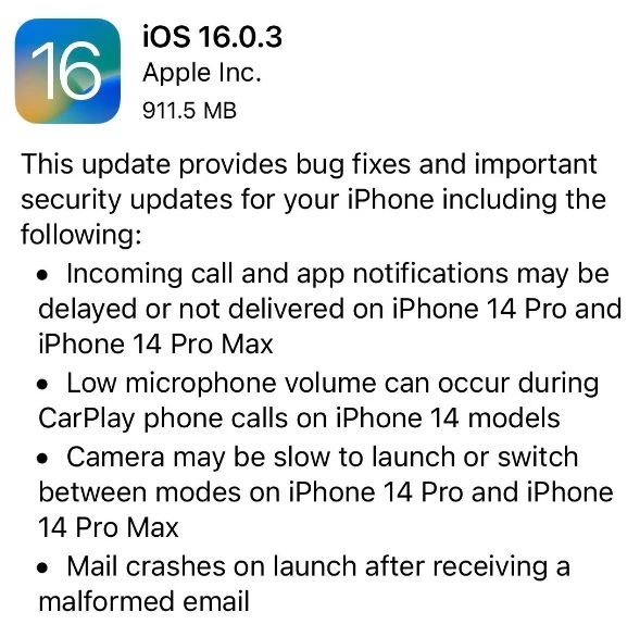 آبل ترسل رسمياً تحديث iOS 16.0.3 للهواتف المتوافقة 1