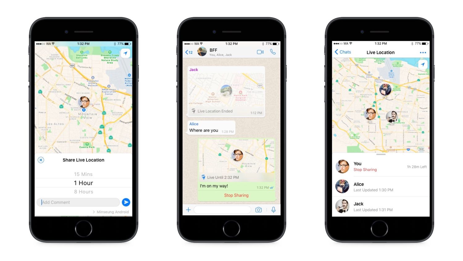 تطبيق واتس اب يسمح الان بالمشاركة اللحظية للموقع الجغرافي