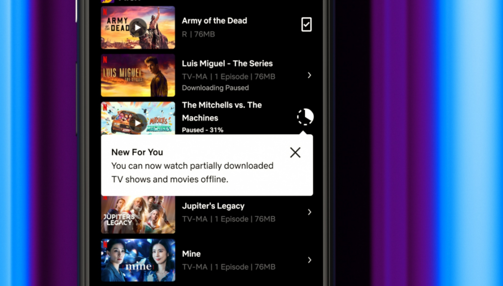 نتفليكس تدعم الان التنزيل الجزئي عبر الواي فاي