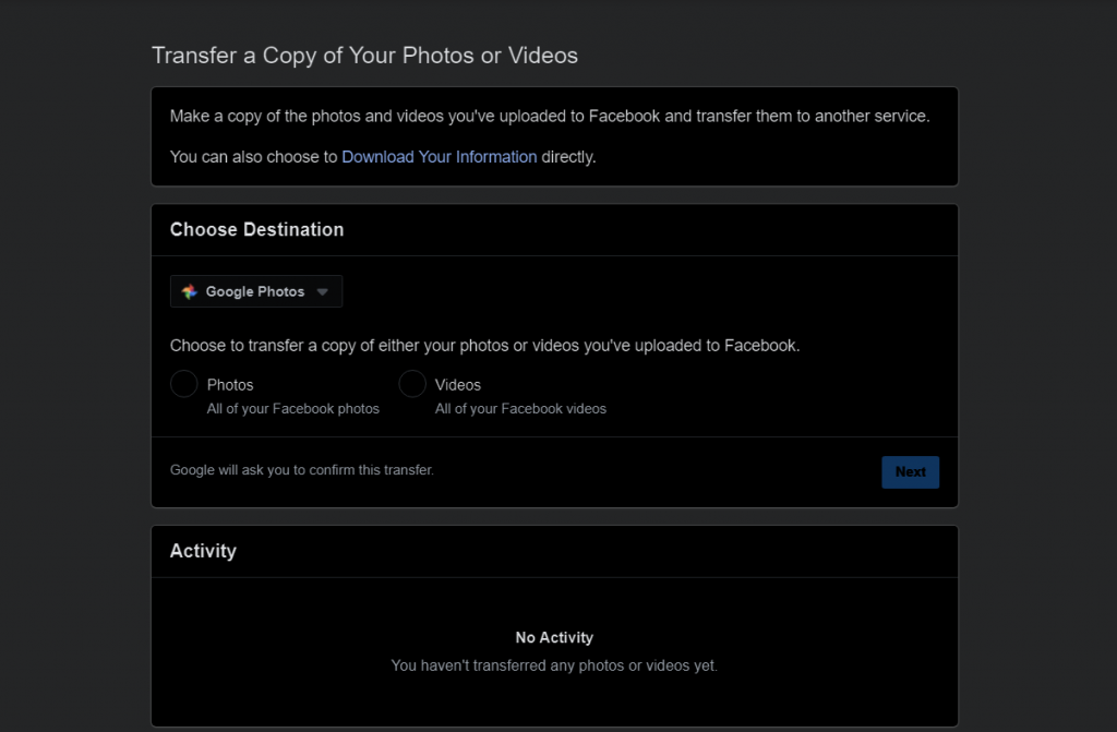 كيف تنقل صور الفيس بوك الخاصه بك الى حسابك على Google Photos 1