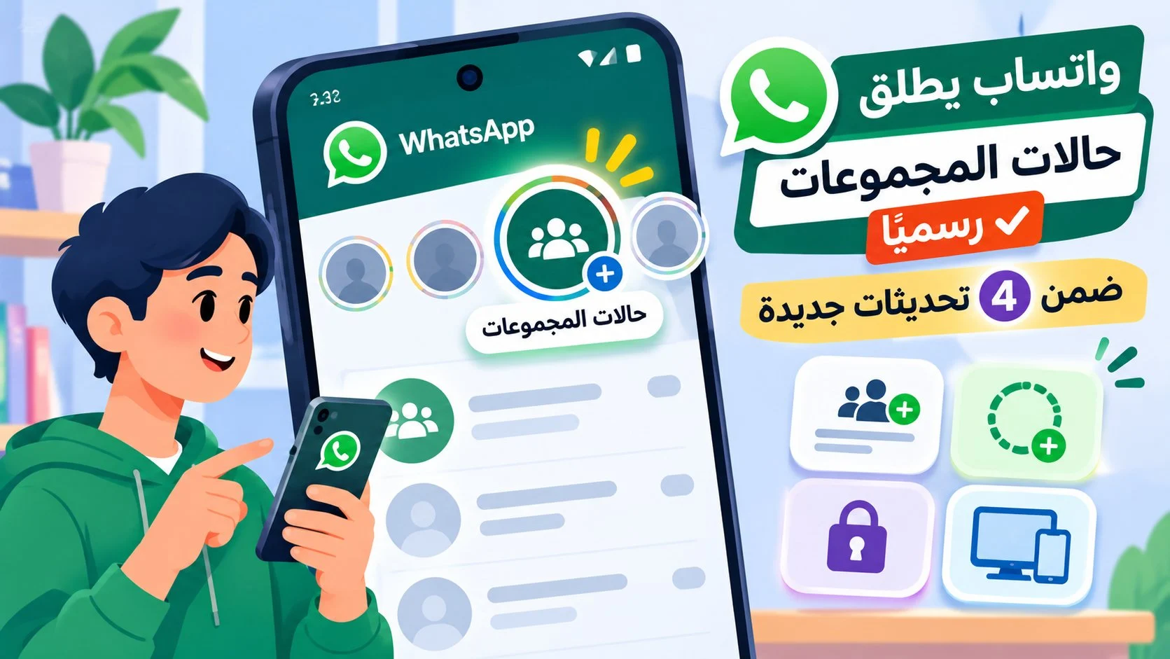 واتساب يطلق حالات المجموعات رسميًا ضمن 4 تحديثات جديدة