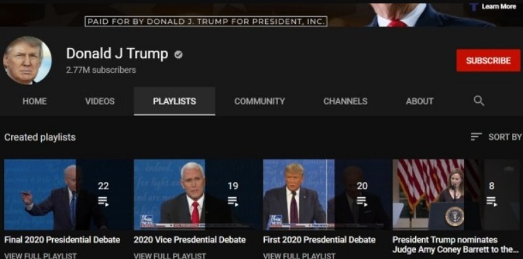 يوتيوب ينضم للركب ويحذف مقاطع فيديو ترامب ويمنع اضافة مقاطع جديدة